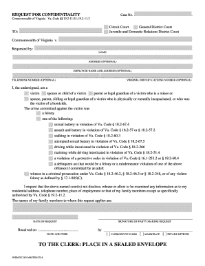 Virginia Request for Confidentiality
