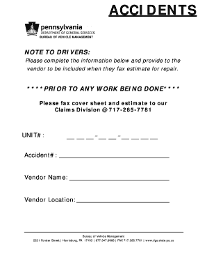 Vehicle Accident Repair Estimate Form