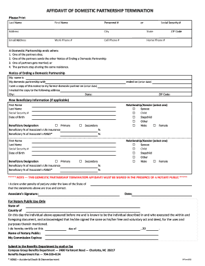 Affidavit of Domestic Partnership Termination