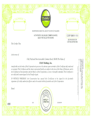 Stock Certificate Template