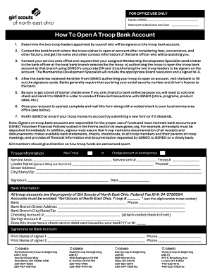 Girl Scouts Troop Bank Account Form