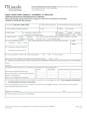 Group Short-Term Disability Statement of Employee