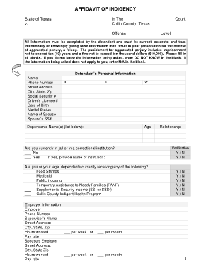 Affidavit of Indigency