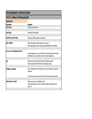 Preliminary Application for Housing Assistance