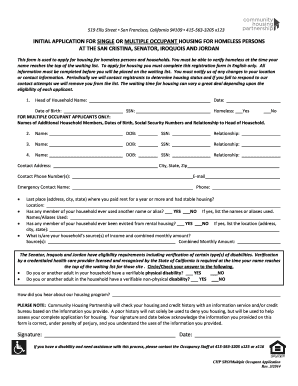Initial Application for Homeless Housing
