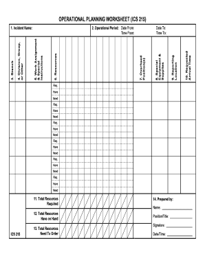 ICS 215 Operational Planning Worksheet