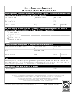 Oregon Tax Authorization Representative Form