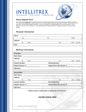 Intellitrex Direct Deposit Authorization Form