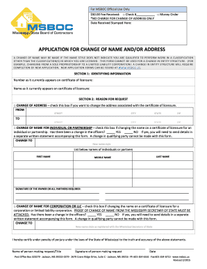 Mississippi Change of Name and Address Application