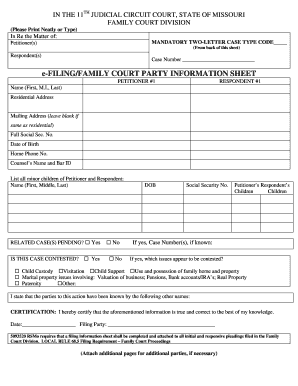 Missouri Family Court Party Information Sheet
