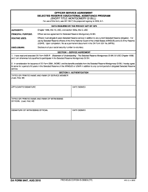 Officer Service Agreement for Montgomery GI Bill