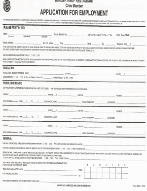 Burger King Crew Member Application Form