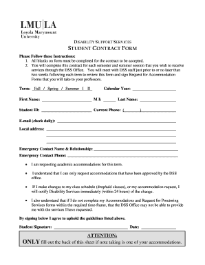 Disability Support Services Student Contract Form