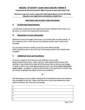 Iowa Student Loan Disclosure Form B