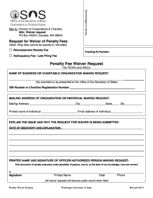 Washington Penalty Fee Waiver Request