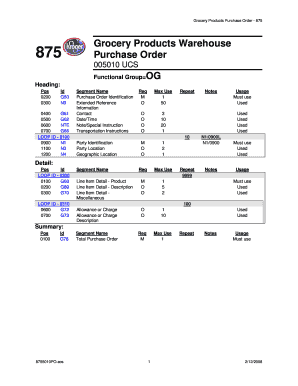 Grocery Products Purchase Order Template
