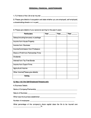 Personal Financial Questionnaire