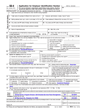 IRS Form SS-4 Application for Employer Identification Number
