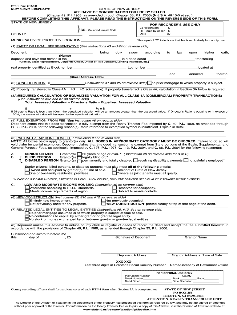 Affidavit Of Consideration Nj Fill Online Printable Fillable Blank Pdffiller