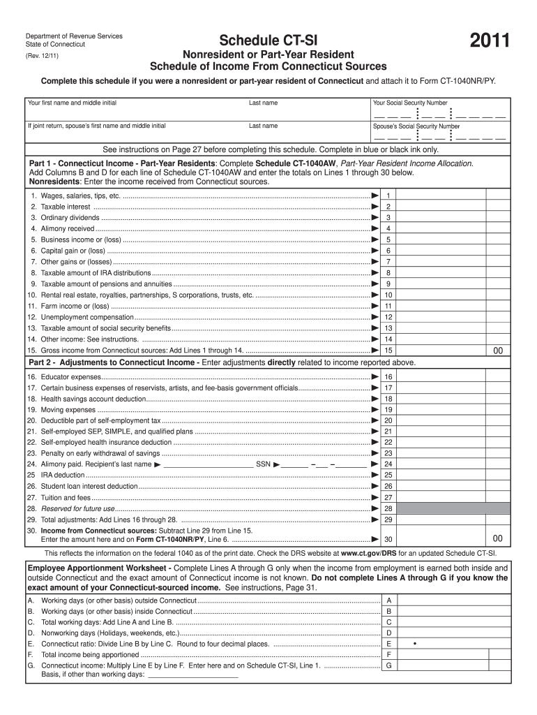 schedule ct si 2011 form Preview on Page 1.