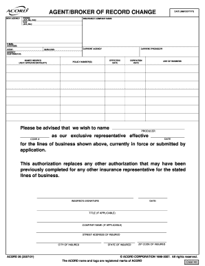 Agent/Broker of Record Change Form