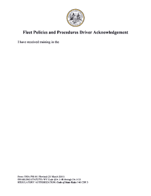West Virginia Fleet Policies Driver Acknowledgement