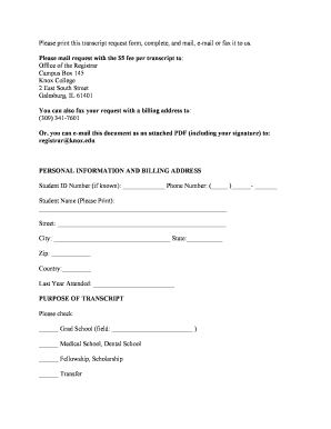 Knox College Transcript Request Form