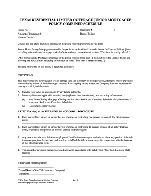 Texas Residential Limited Coverage Junior Mortgagee Policy