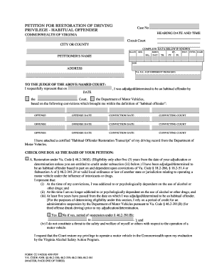 Virginia Habitual Offender Driving Privilege Restoration Petition