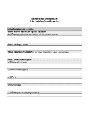 Model Work Health and Safety Regulations Comment Form