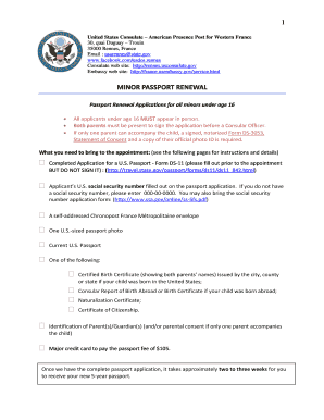 US Minor Passport Renewal Form DS-11