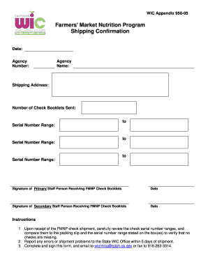 WIC Farmers Market Nutrition Program Shipping Confirmation