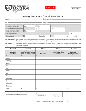 Monthly Inventory Cost of Sales Form