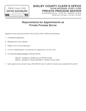 Private Process Server Application - Shelby County
