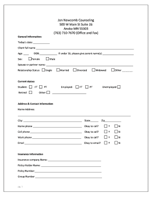 Client Intake Form for Counseling