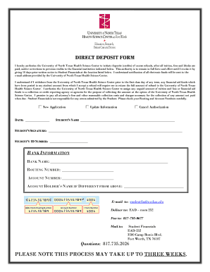 University of North Texas Direct Deposit Form