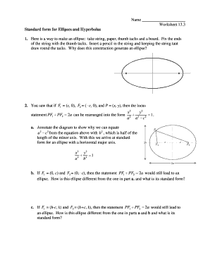 Standard Form for Ellipses and Hyperbolas Worksheet