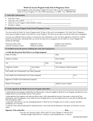 Medi-Cal Early End of Pregnancy Form