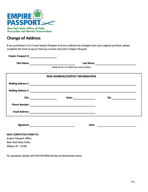 Empire Passport Change of Address Form