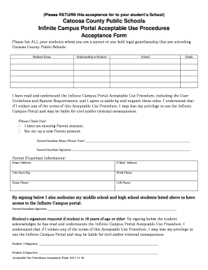 Infinite Campus Portal Acceptable Use Procedures Acceptance Form