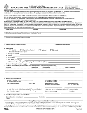Application to Determine Returning Resident Status