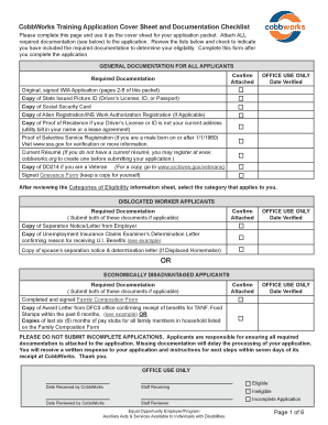 CobbWorks Training Application Cover Sheet