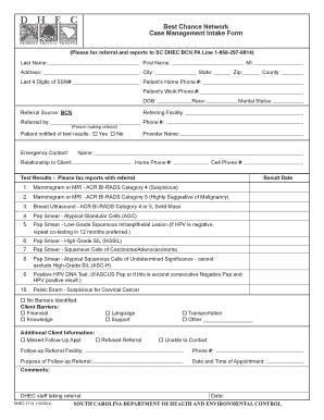 Best Chance Network Case Management Intake Form