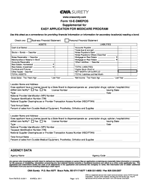 Form 10-E-DMEPOS Supplemental Application