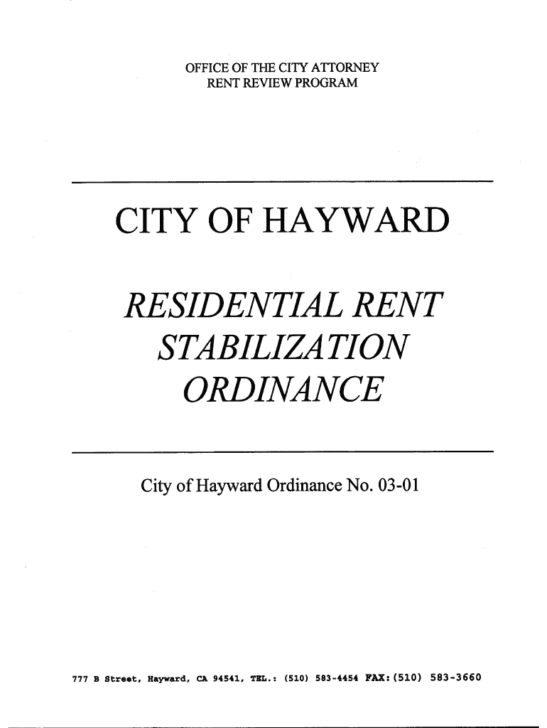 Fillable Online haywardca Residential Rent Stabilization Ordinance