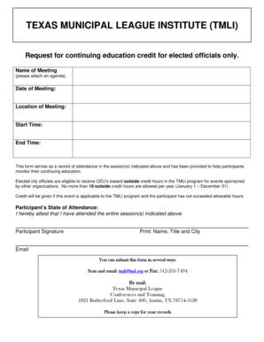 Texas Municipal League Continuing Education Credit Request