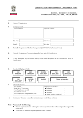 ISO Certification Registration Application Form