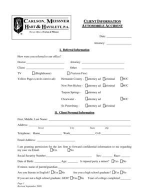 Automobile Accident Client Information Form