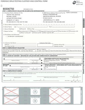 Forensic Drug Testing Custody and Control Form