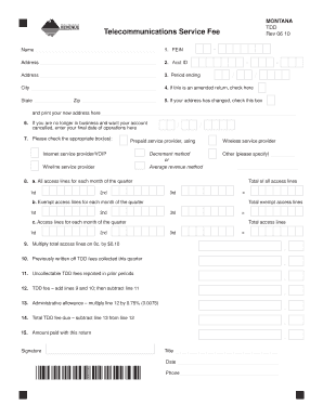 Montana Telecommunication Service Fee Form TDD